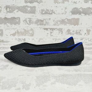NEW Rothy's The Flat Black Knit Pointy Toe Slip On Loafers E274